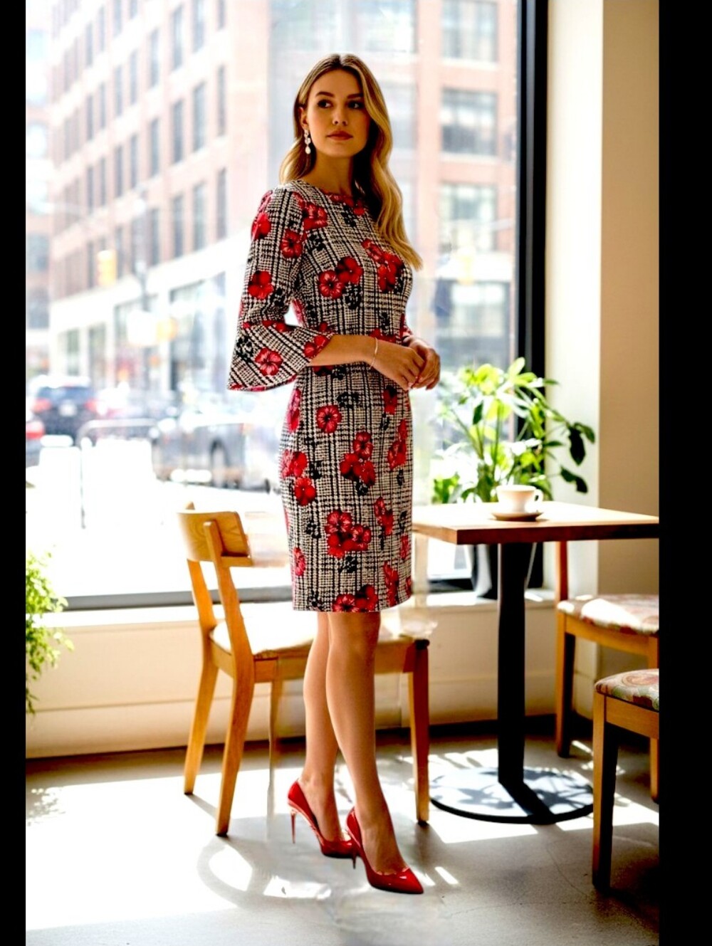Tommy Hilfiger Floral Stretchy Bell Sleeve Midi Dress Size 2